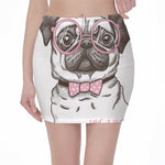 Cute Pug With Glasses Print Pencil Mini Skirt