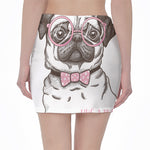 Cute Pug With Glasses Print Pencil Mini Skirt