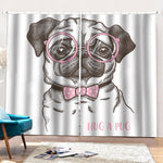 Cute Pug With Glasses Print Pencil Pleat Curtains