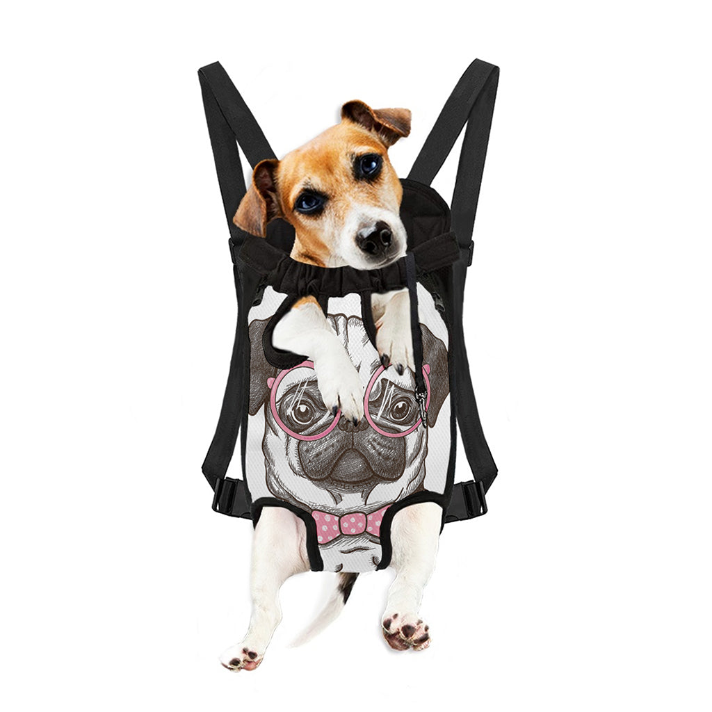 Cute Pug With Glasses Print Pet Carrier Backpack