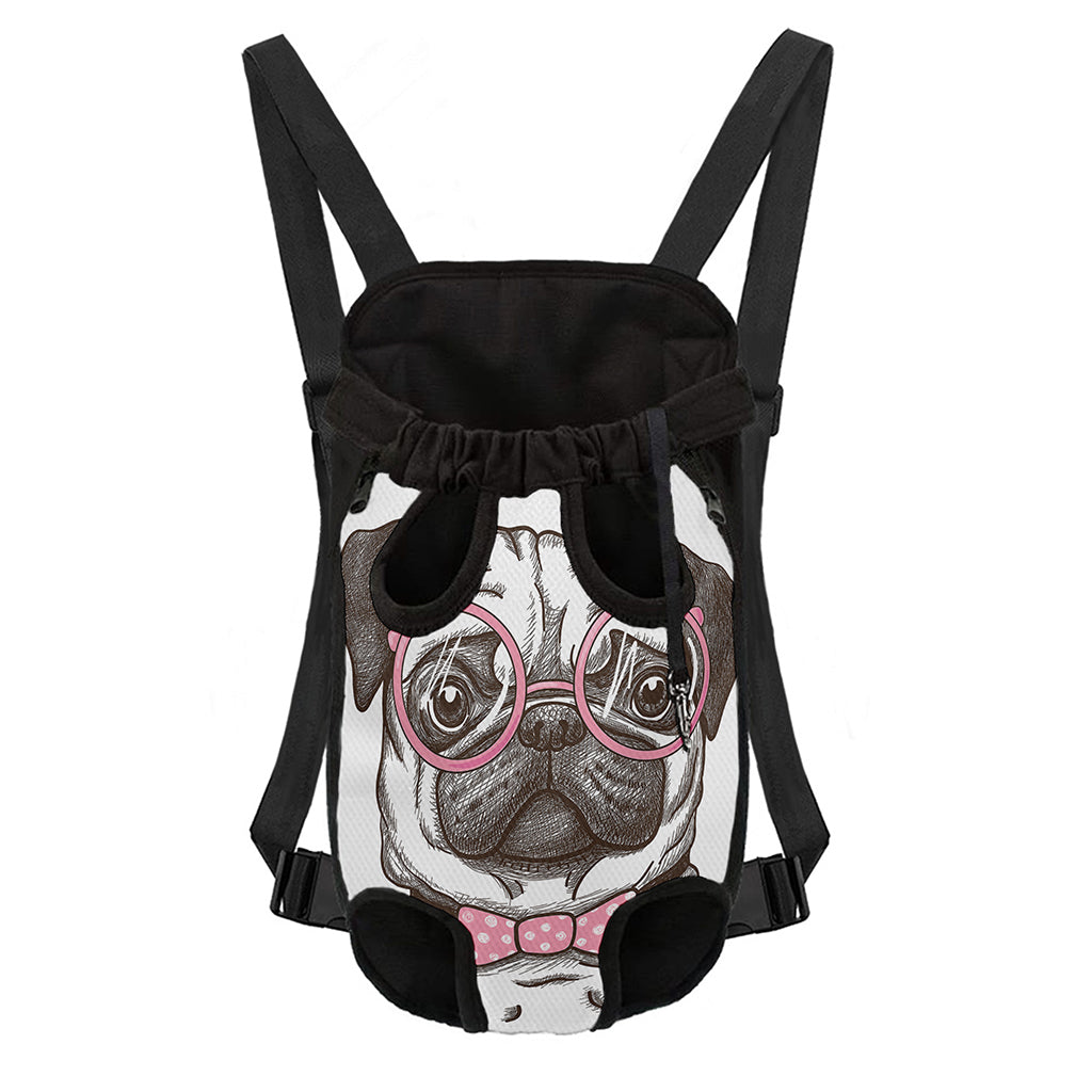 Cute Pug With Glasses Print Pet Carrier Backpack
