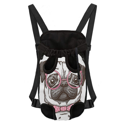 Cute Pug With Glasses Print Pet Carrier Backpack