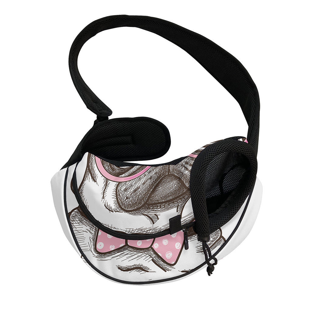 Cute Pug With Glasses Print Pet Sling Carrier