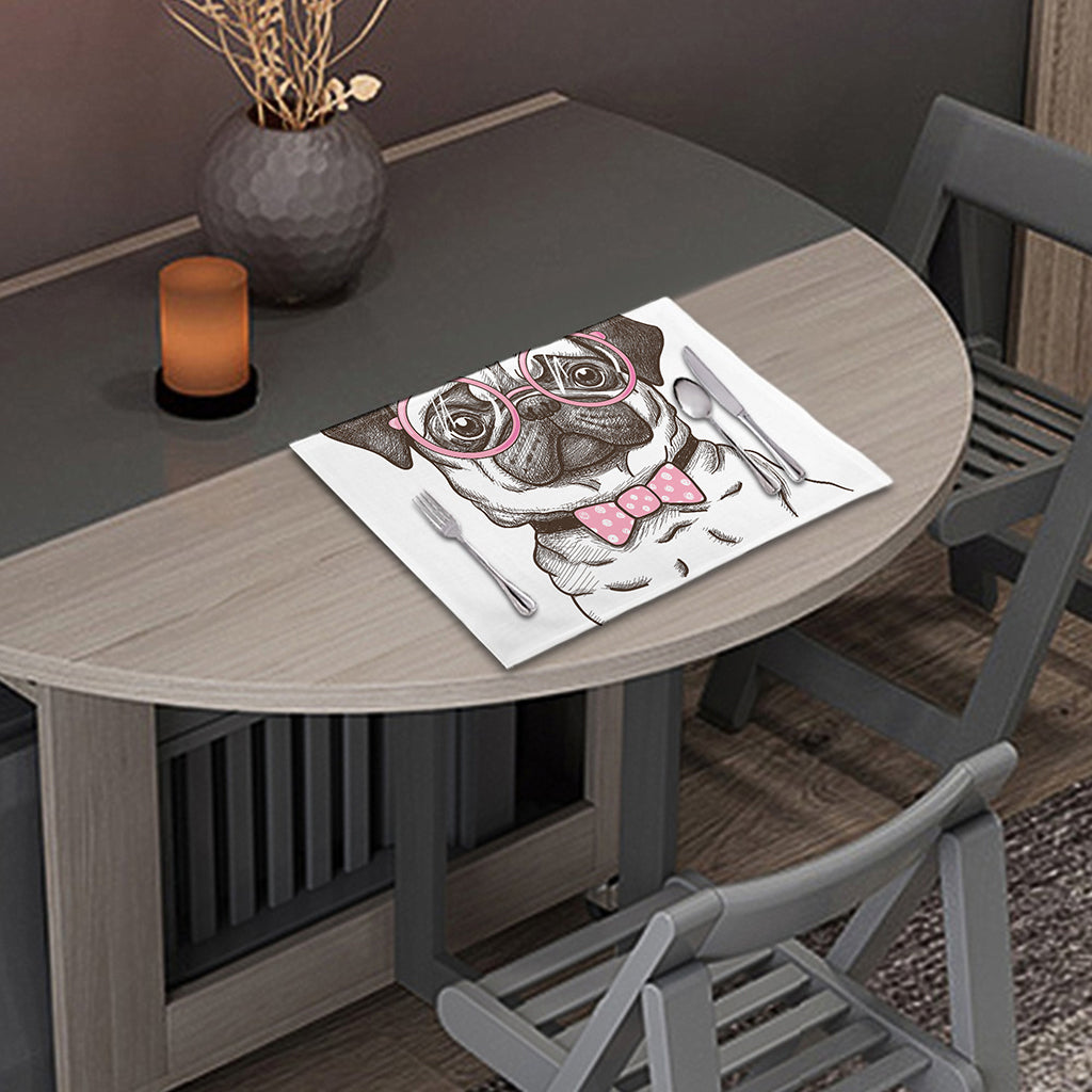Cute Pug With Glasses Print Placemat