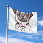 Cute Pug With Glasses Print Polyester Flag