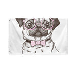 Cute Pug With Glasses Print Polyester Flag