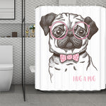 Cute Pug With Glasses Print Polyester Shower Curtain