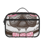 Cute Pug With Glasses Print Portable Lunch Bag