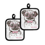 Cute Pug With Glasses Print Pot Holders
