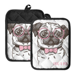 Cute Pug With Glasses Print Pot Holders With Pocket