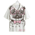 Cute Pug With Glasses Print Rayon Hawaiian Shirt