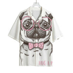 Cute Pug With Glasses Print Rayon Hawaiian Shirt