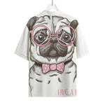 Cute Pug With Glasses Print Rayon Hawaiian Shirt