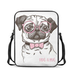 Cute Pug With Glasses Print Rectangular Crossbody Bag