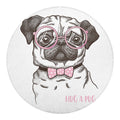 Cute Pug With Glasses Print Round Blanket