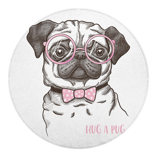 Cute Pug With Glasses Print Round Blanket