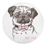 Cute Pug With Glasses Print Round Blanket
