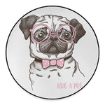 Cute Pug With Glasses Print Round Floor Mat