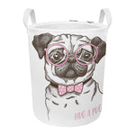 Cute Pug With Glasses Print Round Laundry Basket