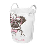 Cute Pug With Glasses Print Round Laundry Basket