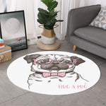 Cute Pug With Glasses Print Round Rug
