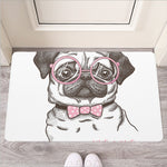 Cute Pug With Glasses Print Rubber Doormat