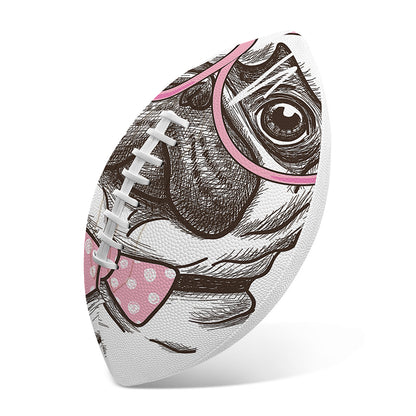 Cute Pug With Glasses Print Rugby Ball