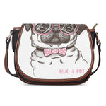 Cute Pug With Glasses Print Saddle Bag