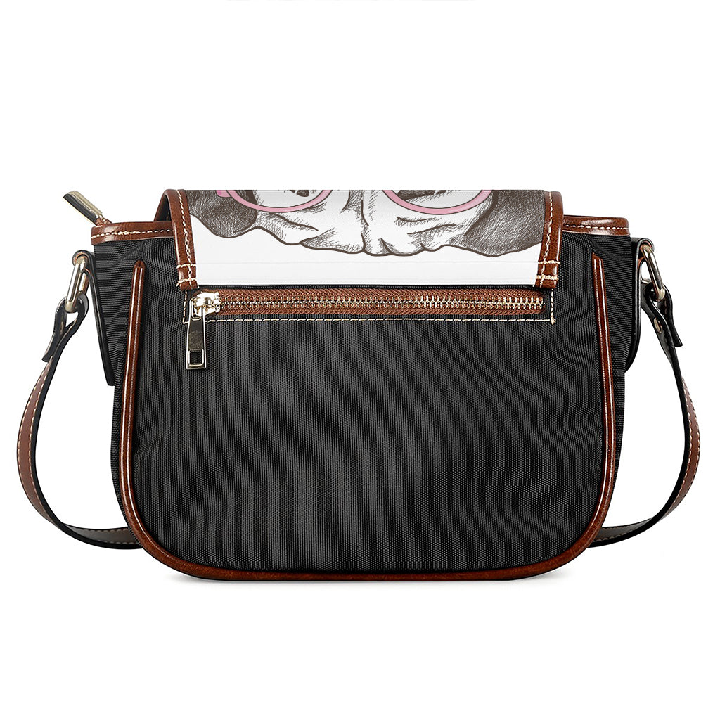 Cute Pug With Glasses Print Saddle Bag