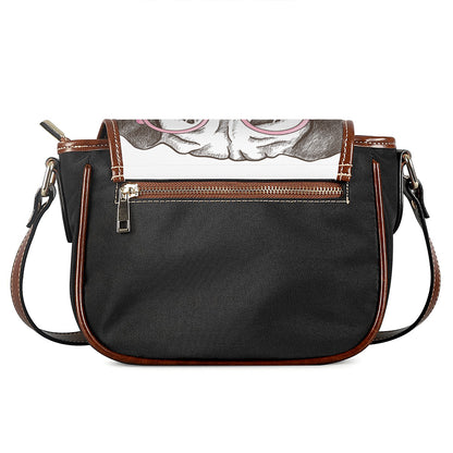 Cute Pug With Glasses Print Saddle Bag