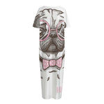 Cute Pug With Glasses Print Short Sleeve Long Nightdress