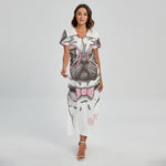 Cute Pug With Glasses Print Short Sleeve Maxi Dress