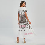 Cute Pug With Glasses Print Short Sleeve Maxi Dress