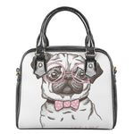 Cute Pug With Glasses Print Shoulder Handbag