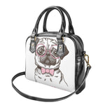 Cute Pug With Glasses Print Shoulder Handbag