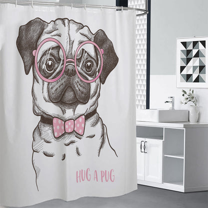 Cute Pug With Glasses Print Shower Curtain