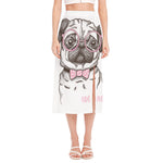Cute Pug With Glasses Print Side Slit Midi Skirt