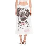 Cute Pug With Glasses Print Side Slit Midi Skirt