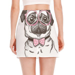 Cute Pug With Glasses Print Side Slit Mini Skirt