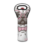 Cute Pug With Glasses Print Single Neoprene Wine Tote