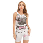 Cute Pug With Glasses Print Sleeveless One Piece Swimsuit