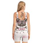 Cute Pug With Glasses Print Sleeveless One Piece Swimsuit