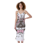 Cute Pug With Glasses Print Slim Fit Midi Cami Dress