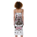 Cute Pug With Glasses Print Slim Fit Midi Cami Dress