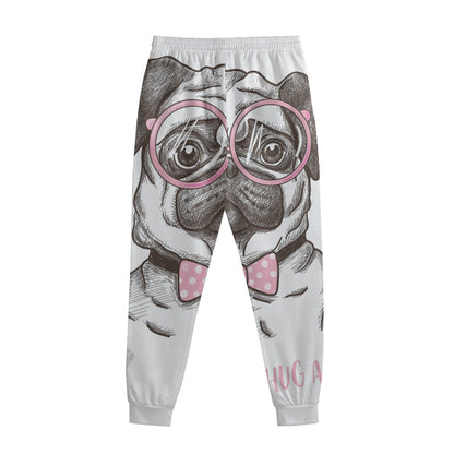 Cute Pug With Glasses Print Sweatpants