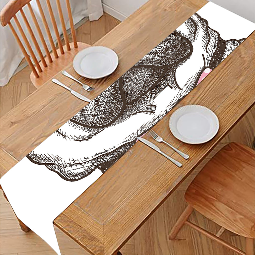 Cute Pug With Glasses Print Table Runner