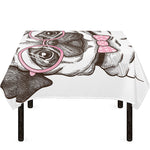 Cute Pug With Glasses Print Tablecloth