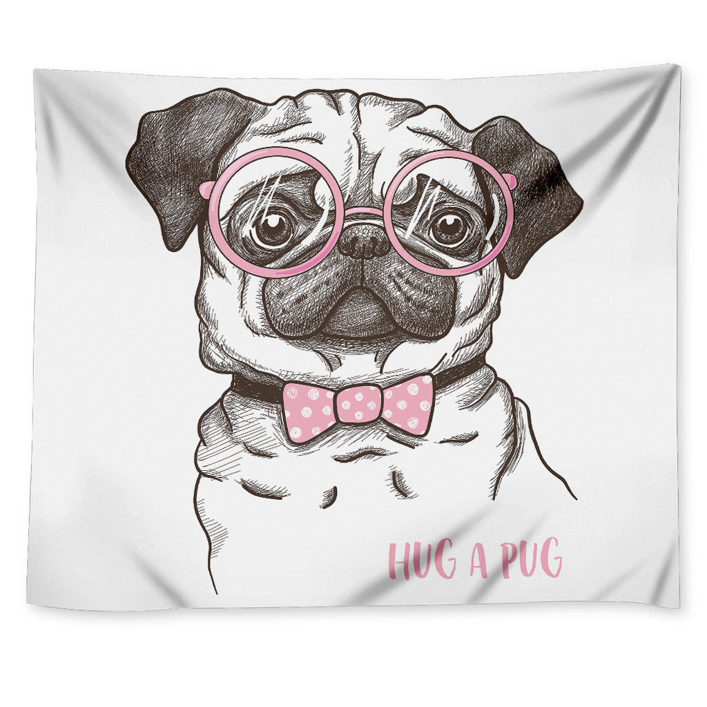 Cute Pug With Glasses Print Tapestry