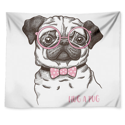 Cute Pug With Glasses Print Tapestry