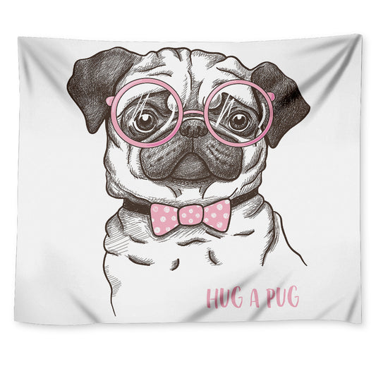 Cute Pug With Glasses Print Tapestry